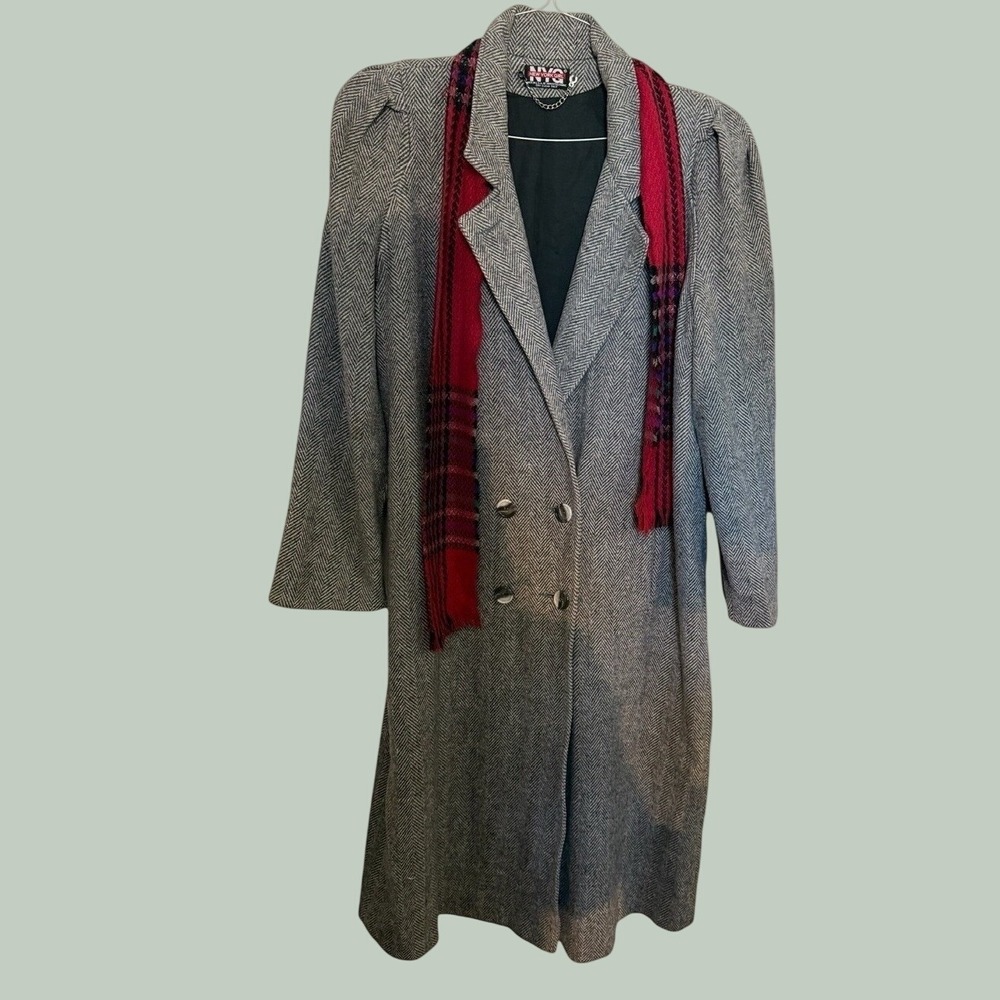 NYC Girl Vintage Herringbone Wool Blend Long Coat Women's - Size 20